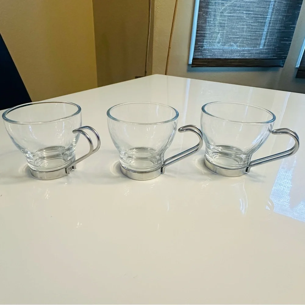 Vintage Vitrosax Italy Espresso Cups Set of 3 – Silver Handle MCM Glass 2.5oz.